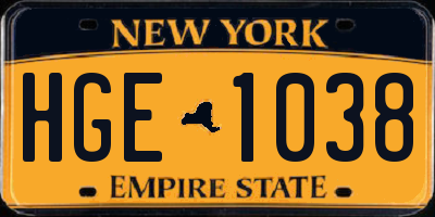 NY license plate HGE1038