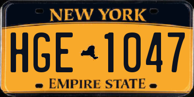 NY license plate HGE1047