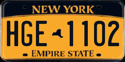 NY license plate HGE1102