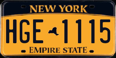 NY license plate HGE1115