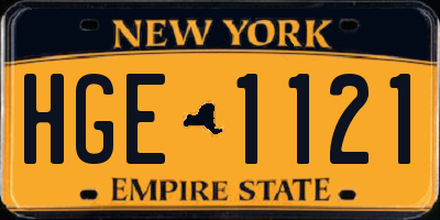 NY license plate HGE1121