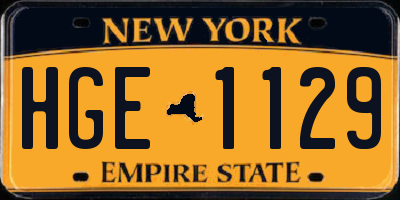 NY license plate HGE1129
