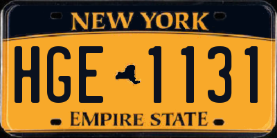 NY license plate HGE1131
