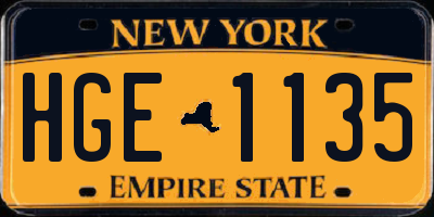 NY license plate HGE1135