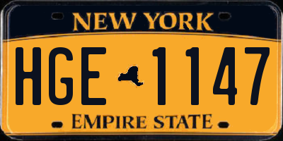 NY license plate HGE1147