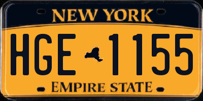 NY license plate HGE1155