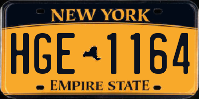NY license plate HGE1164