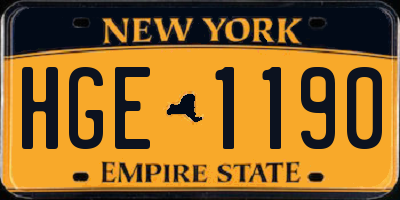 NY license plate HGE1190