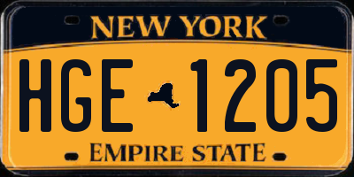 NY license plate HGE1205
