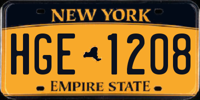 NY license plate HGE1208