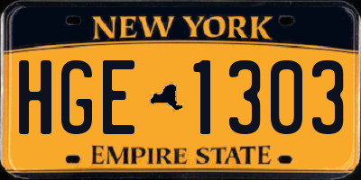 NY license plate HGE1303