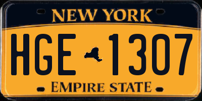 NY license plate HGE1307