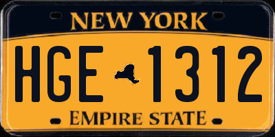 NY license plate HGE1312