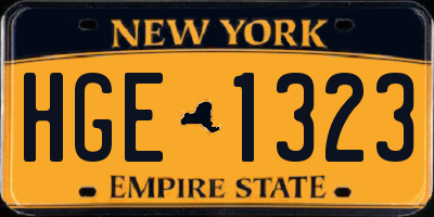NY license plate HGE1323