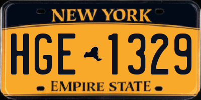 NY license plate HGE1329