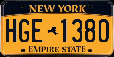 NY license plate HGE1380