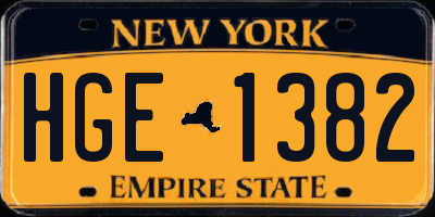 NY license plate HGE1382
