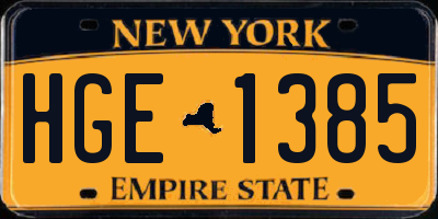 NY license plate HGE1385