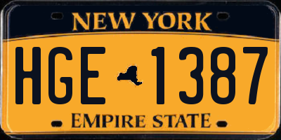 NY license plate HGE1387