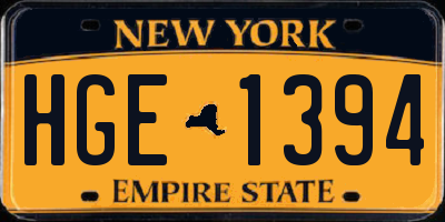 NY license plate HGE1394