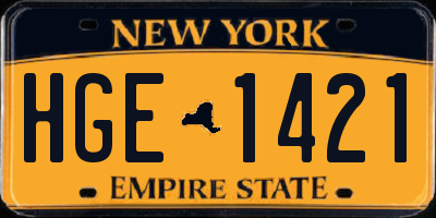 NY license plate HGE1421