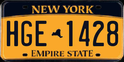 NY license plate HGE1428