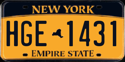 NY license plate HGE1431