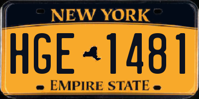 NY license plate HGE1481
