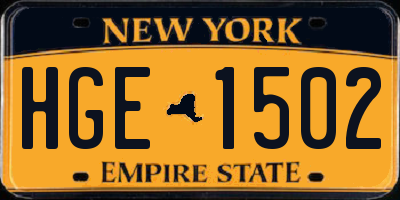 NY license plate HGE1502