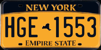 NY license plate HGE1553