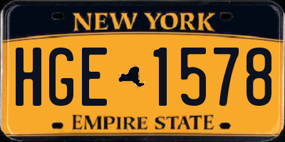 NY license plate HGE1578