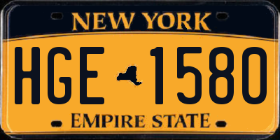 NY license plate HGE1580