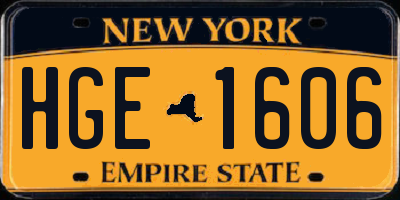NY license plate HGE1606