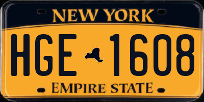 NY license plate HGE1608