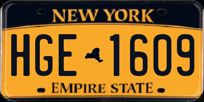 NY license plate HGE1609