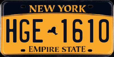 NY license plate HGE1610
