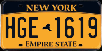 NY license plate HGE1619