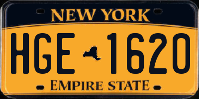 NY license plate HGE1620