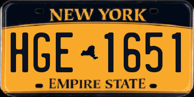 NY license plate HGE1651