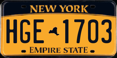 NY license plate HGE1703