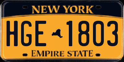 NY license plate HGE1803