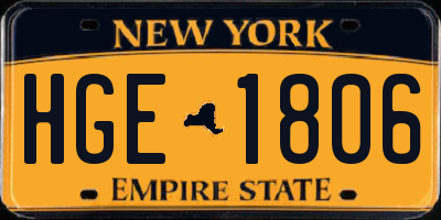 NY license plate HGE1806