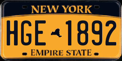 NY license plate HGE1892