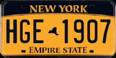 NY license plate HGE1907