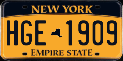 NY license plate HGE1909