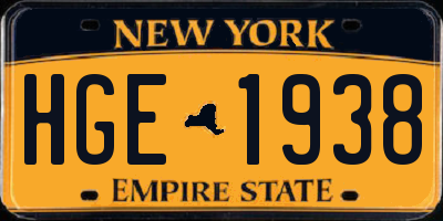 NY license plate HGE1938