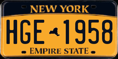 NY license plate HGE1958