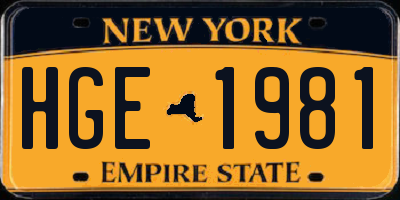 NY license plate HGE1981