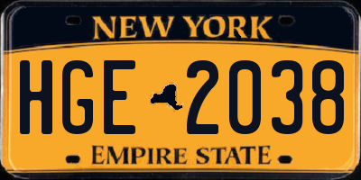 NY license plate HGE2038