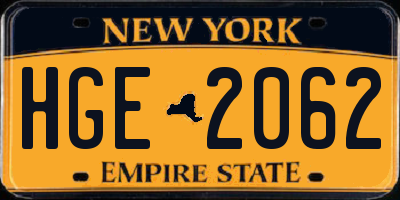 NY license plate HGE2062